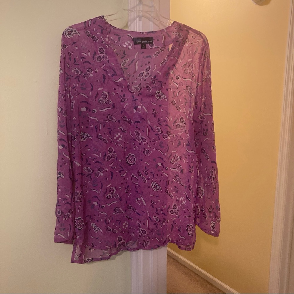Women’s Susan Graver XL Purple Paisley Blouse
